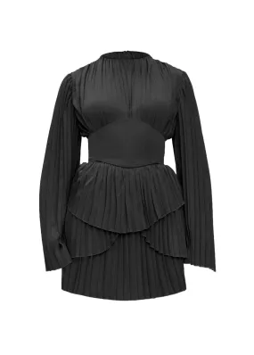 LENTI PLEATED MINI DRESS - BLACK