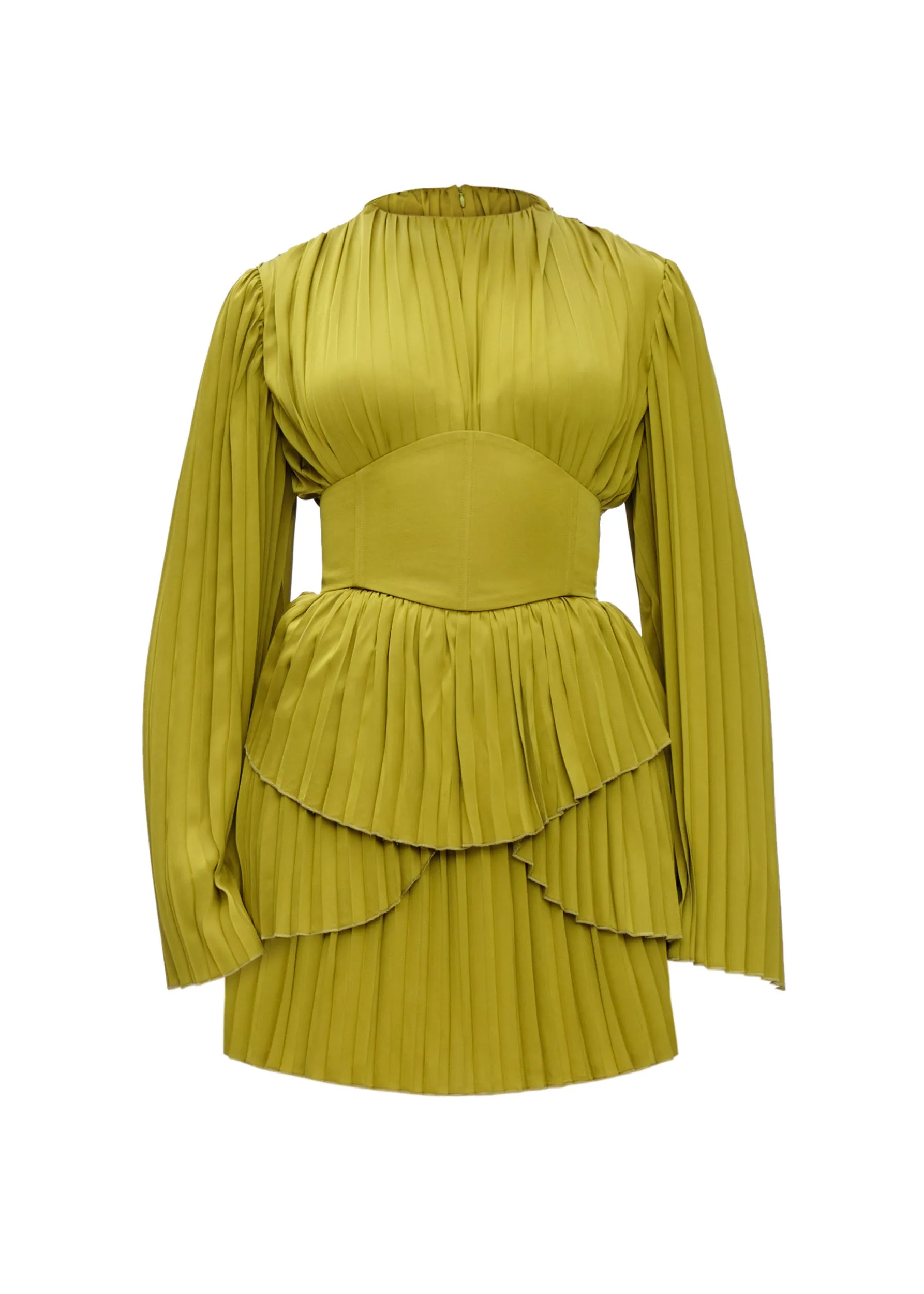 LENTI PLEATED MINI DRESS - LIME