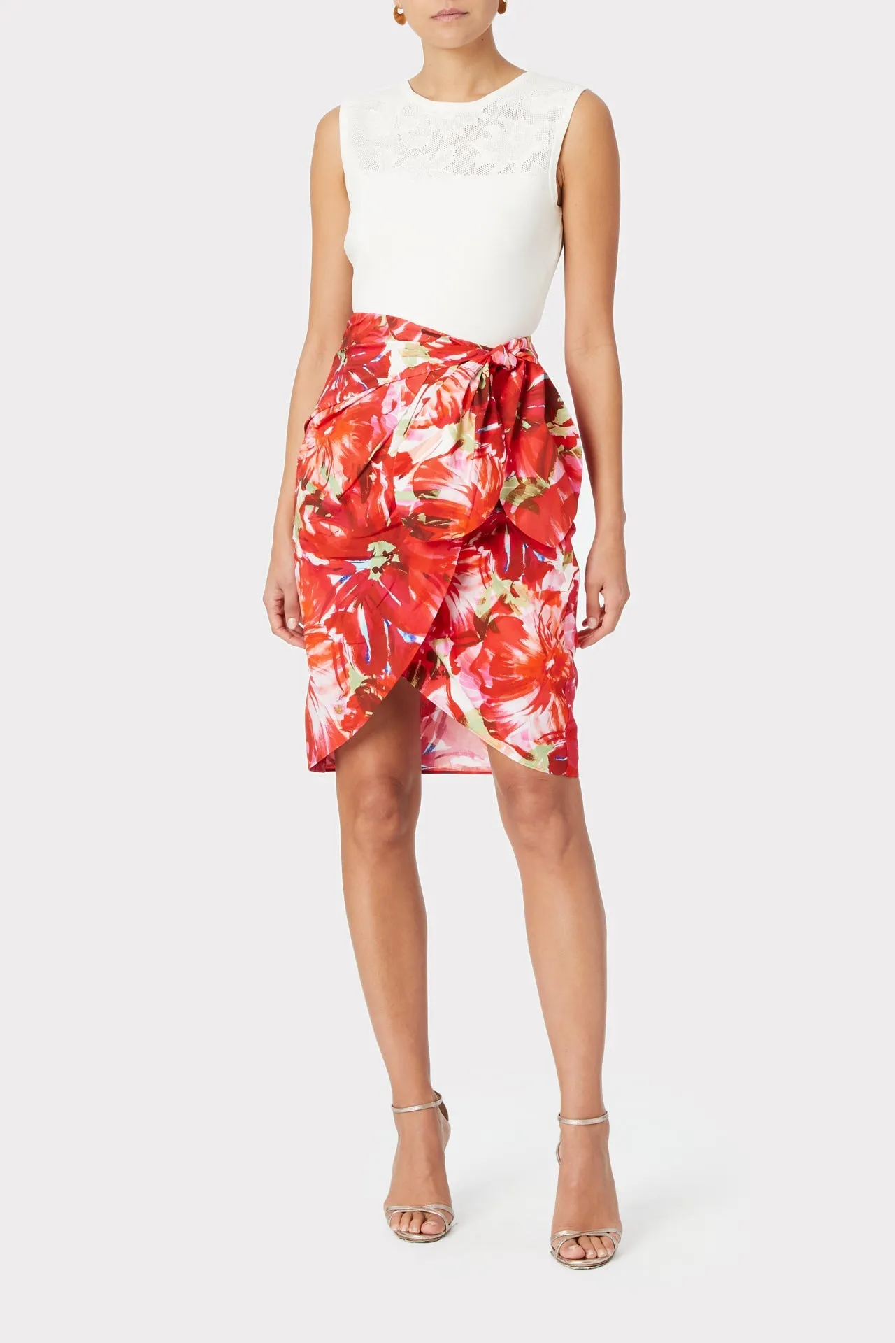 Liza Brushstroke Floral Poplin Wrap Skirt