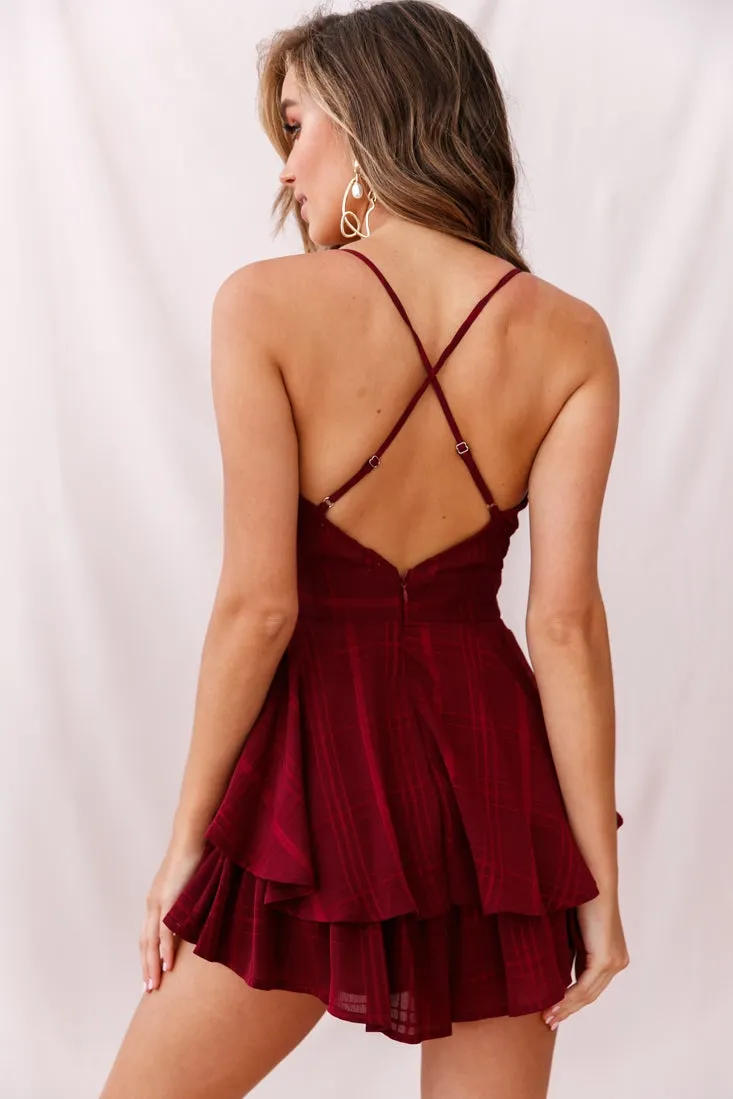 Maddox Fit & Flare Cami Strap Romper Wine