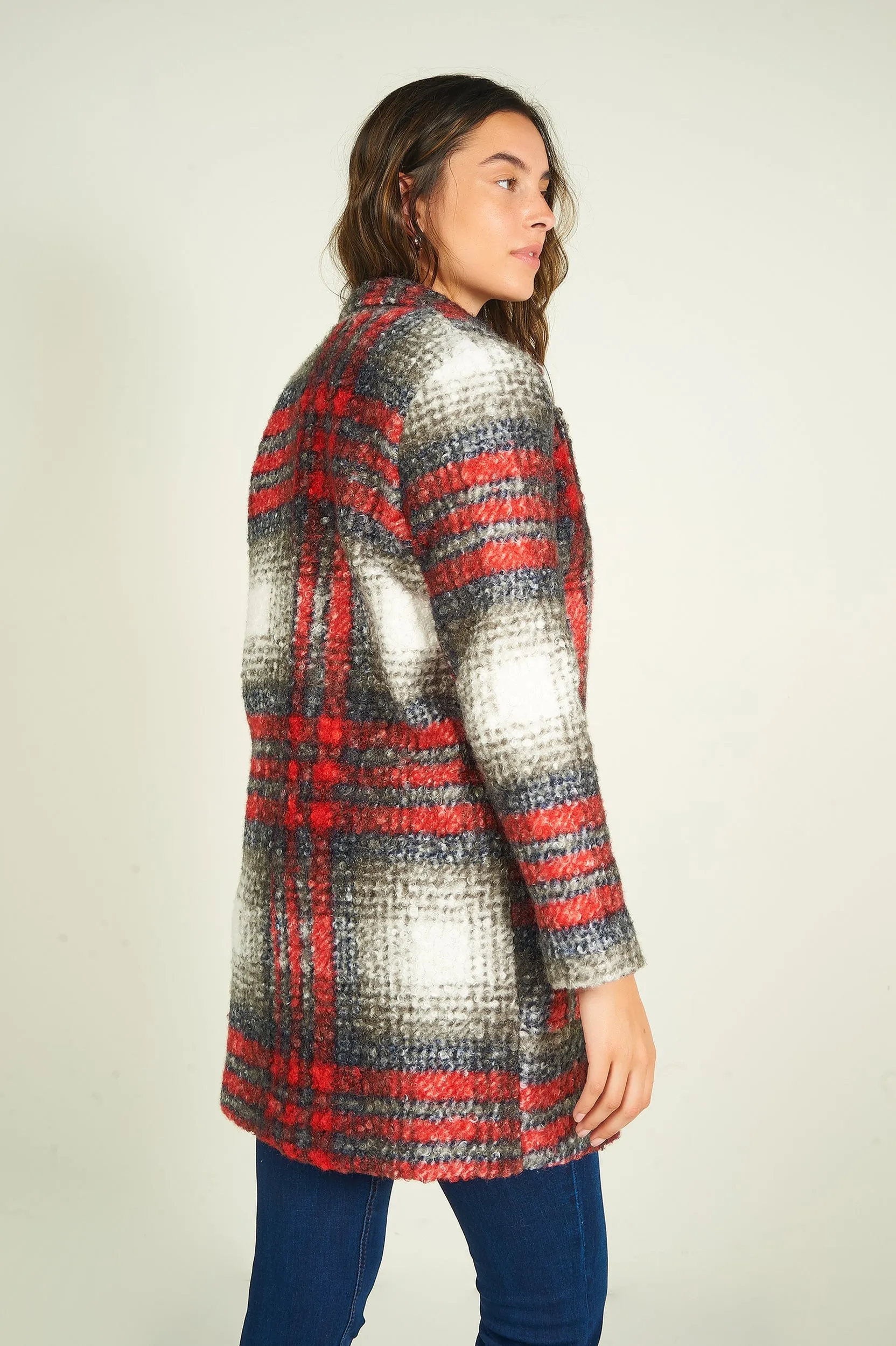 Manteau à carreaux en tissu bouclé - YALINA-B2 - (R-B2)