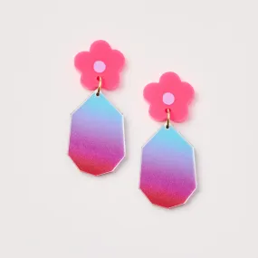 Martha Jean Ombre Daisy Drop Earrings - Blue/Magenta