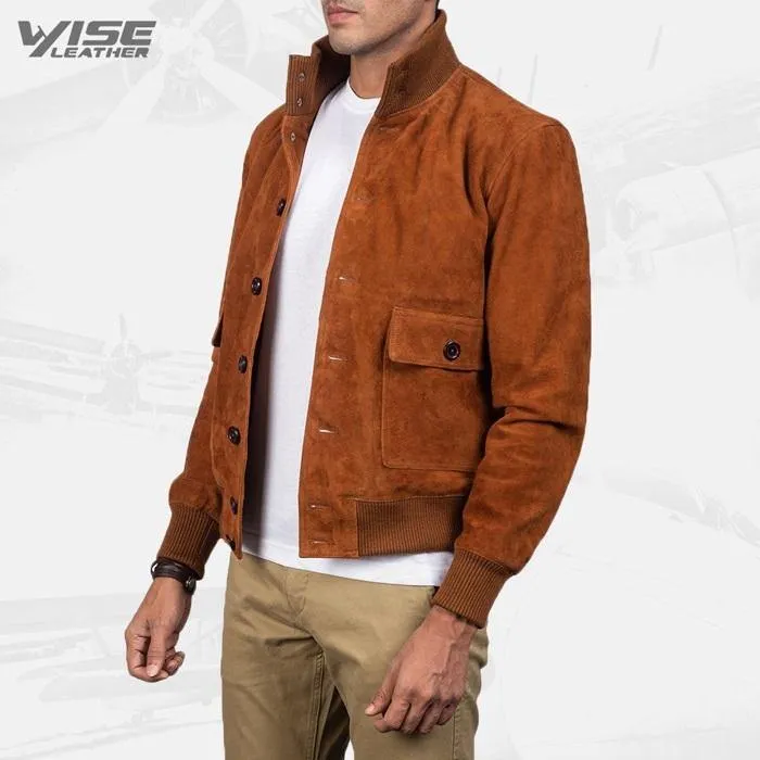 Men's Aviator Brown Suede Bomber Jacket