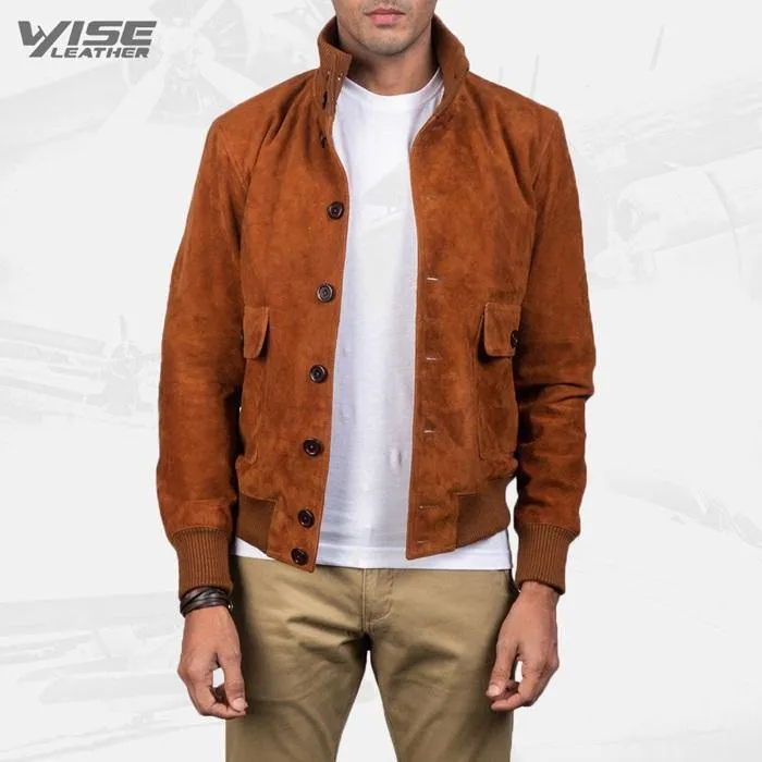 Men's Aviator Brown Suede Bomber Jacket