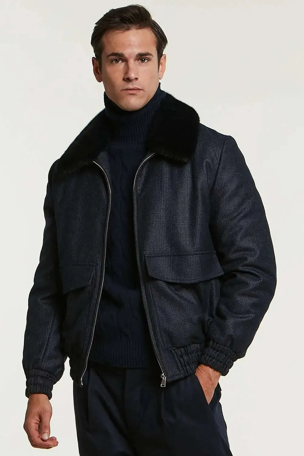 Mens bomber jacket with fur