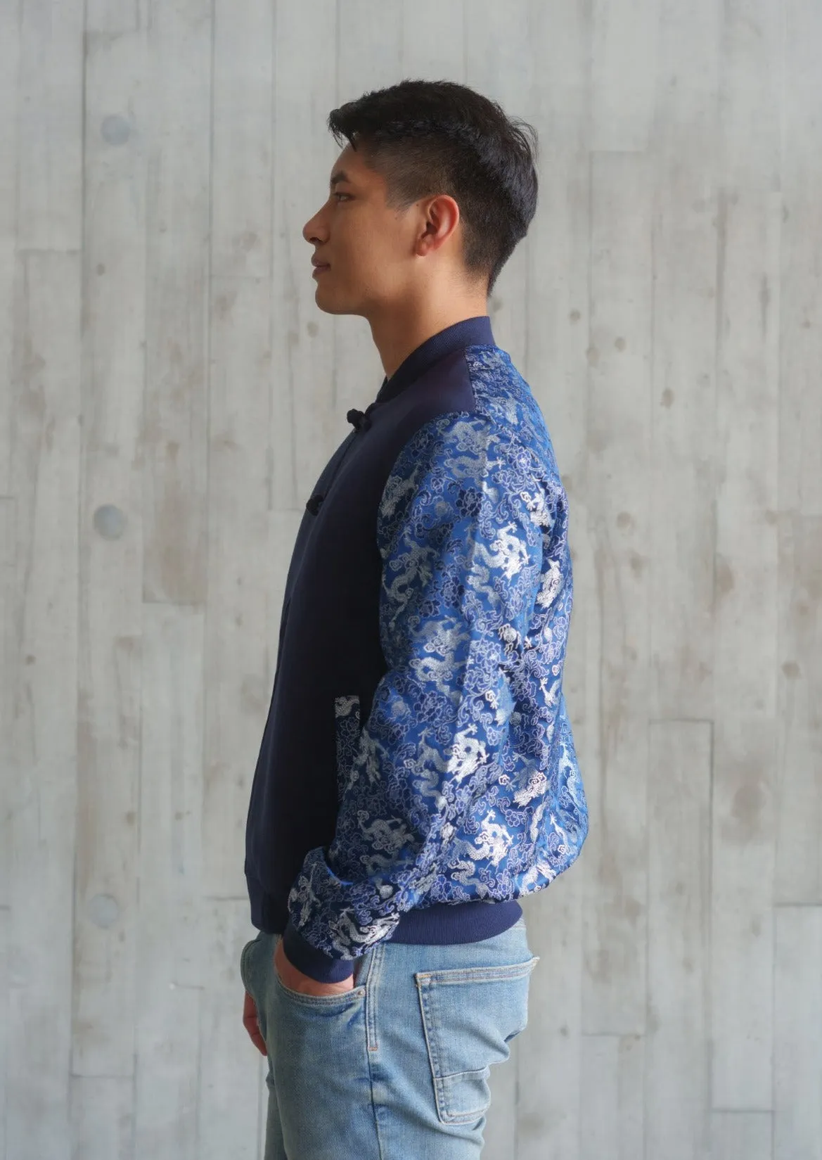 Men's Brocade Bomber Jacket (Blue)