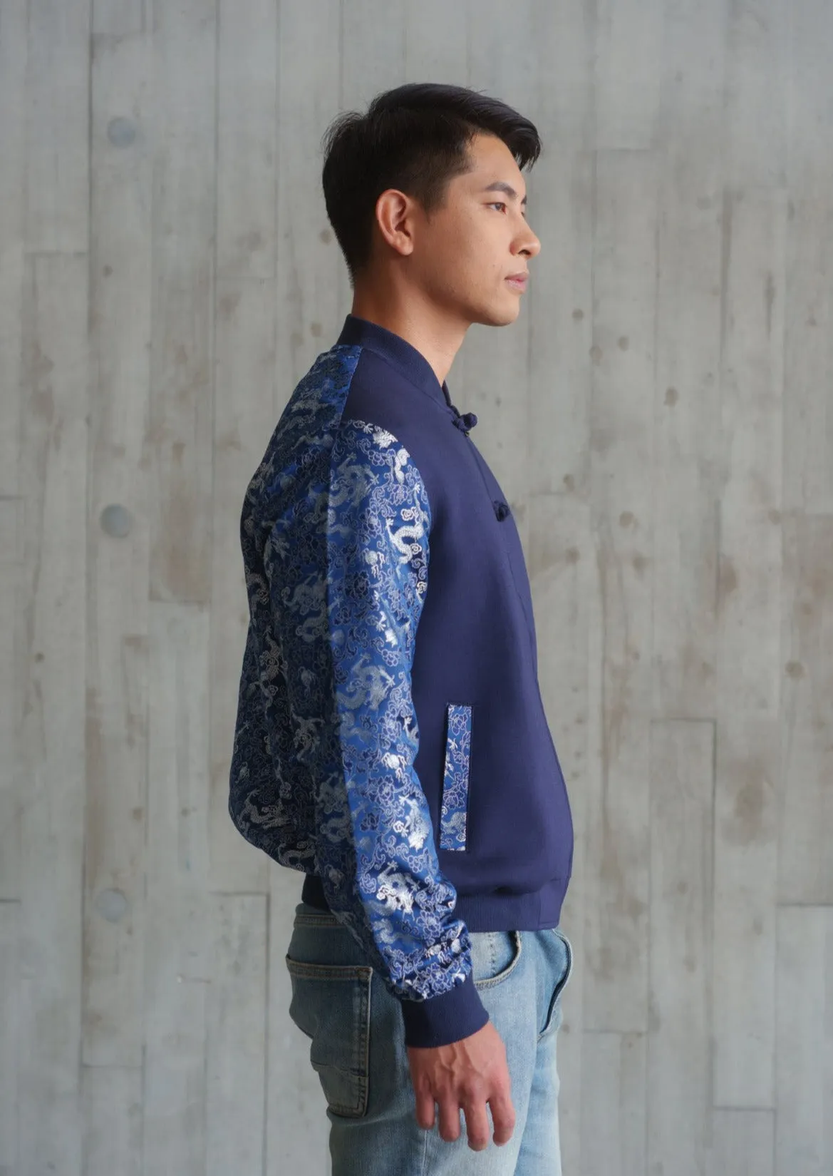 Men's Brocade Bomber Jacket (Blue)