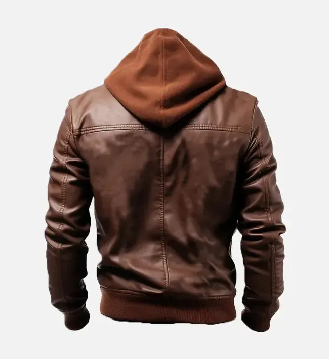 Men's Ethan Brown Hooded Leather Jacket