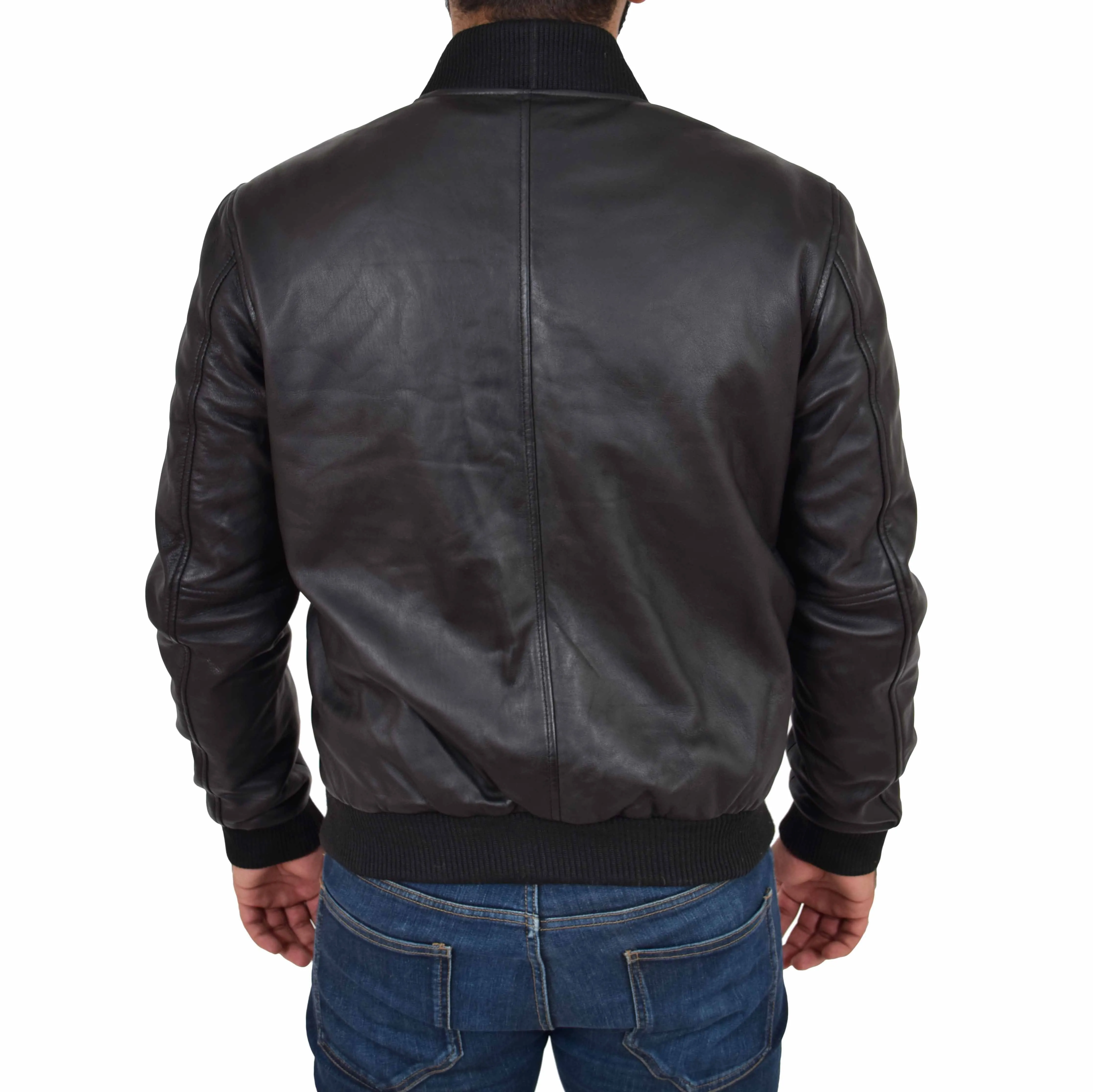 Mens Genuine Leather Bomber Jacket Jaxson Black