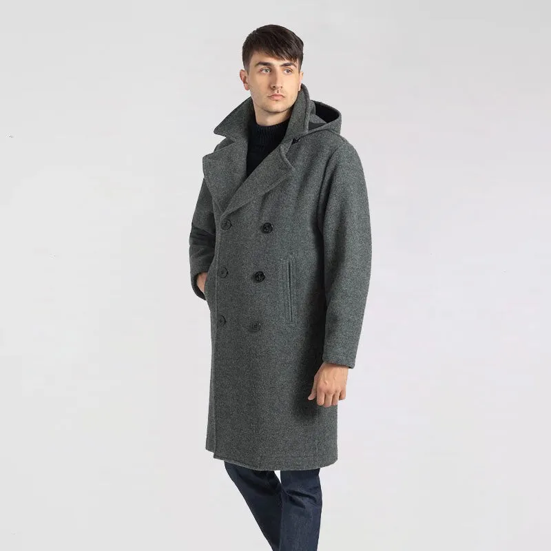 Men's Grey Long Fleece Peacoat