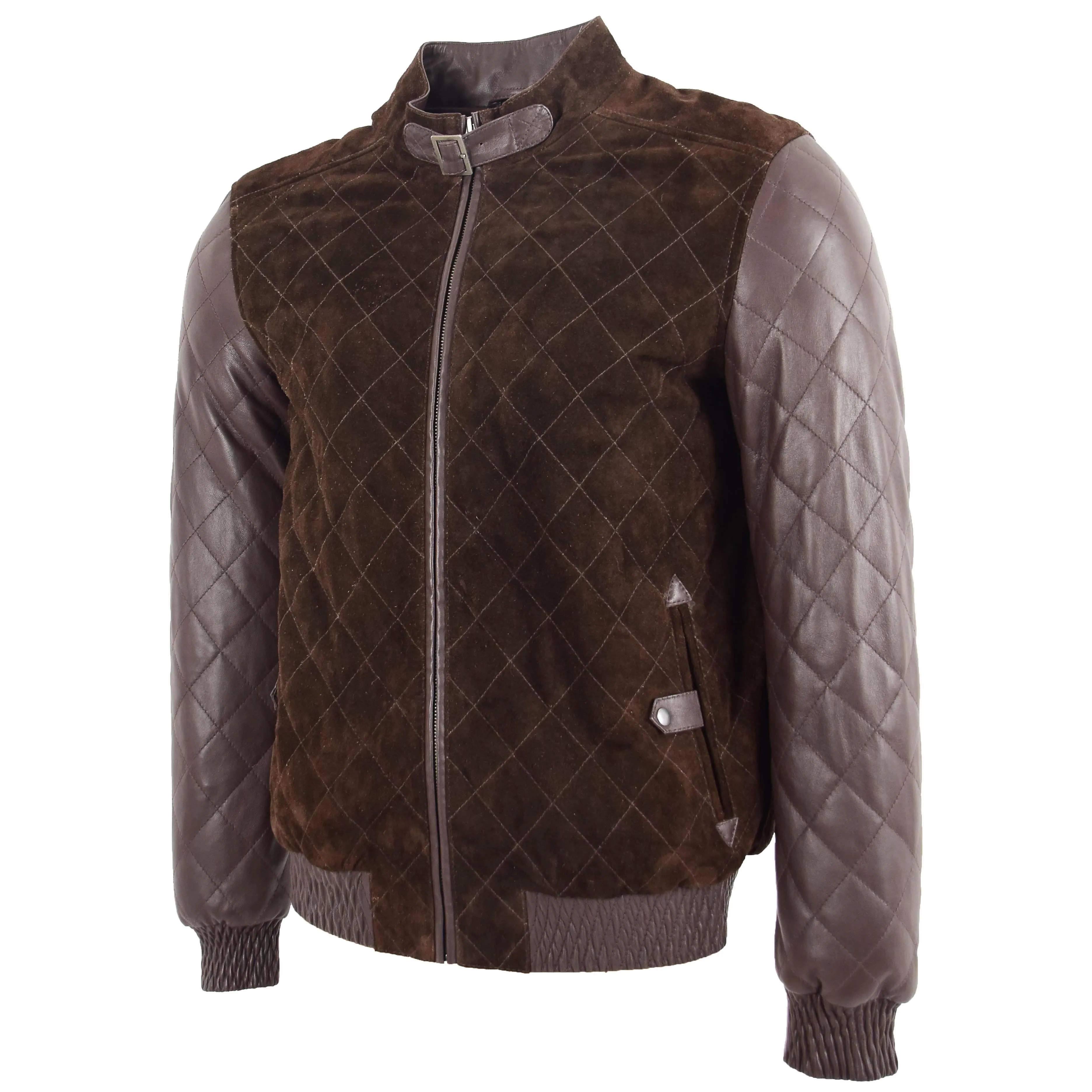 Mens Leather and Suede Bomber Varsity Jacket Bradley Brown