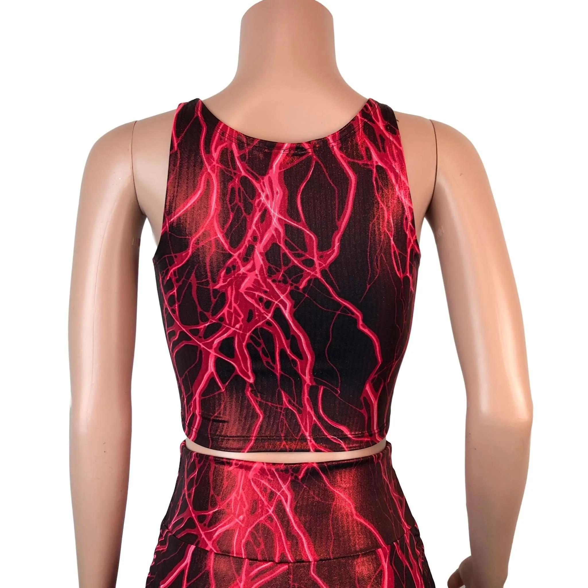 Mesh Inset Crop Tank - Red Lightning Metallic