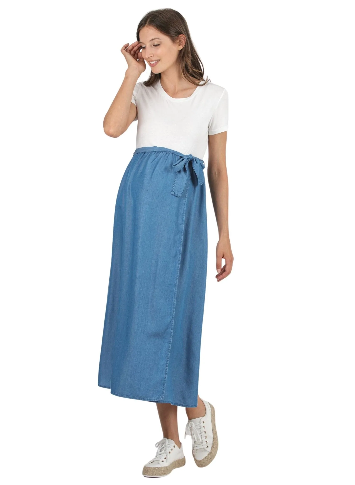 Midi Maternity Dress with Wraparound Skirt in Tencel