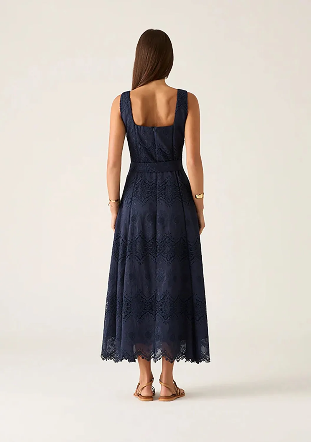 MOS THE LABEL | MARIANA EMBROIDERY MIDI DRESS | NAVY