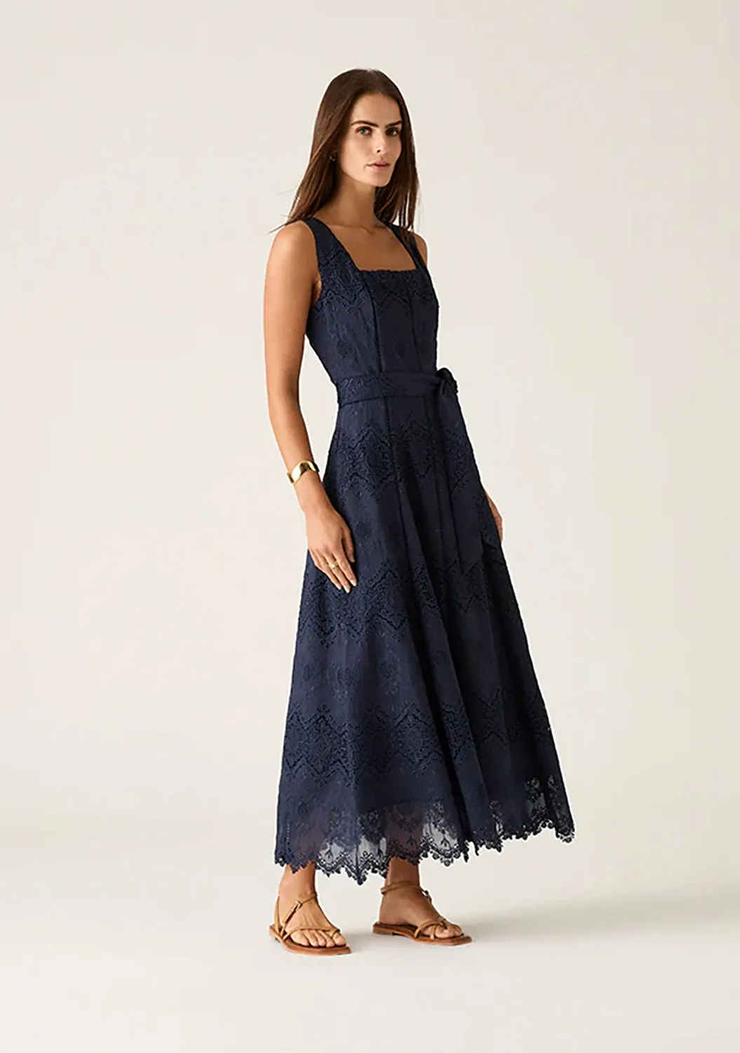 MOS THE LABEL | MARIANA EMBROIDERY MIDI DRESS | NAVY