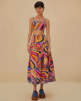 Multicolor Waves Midi Skirt