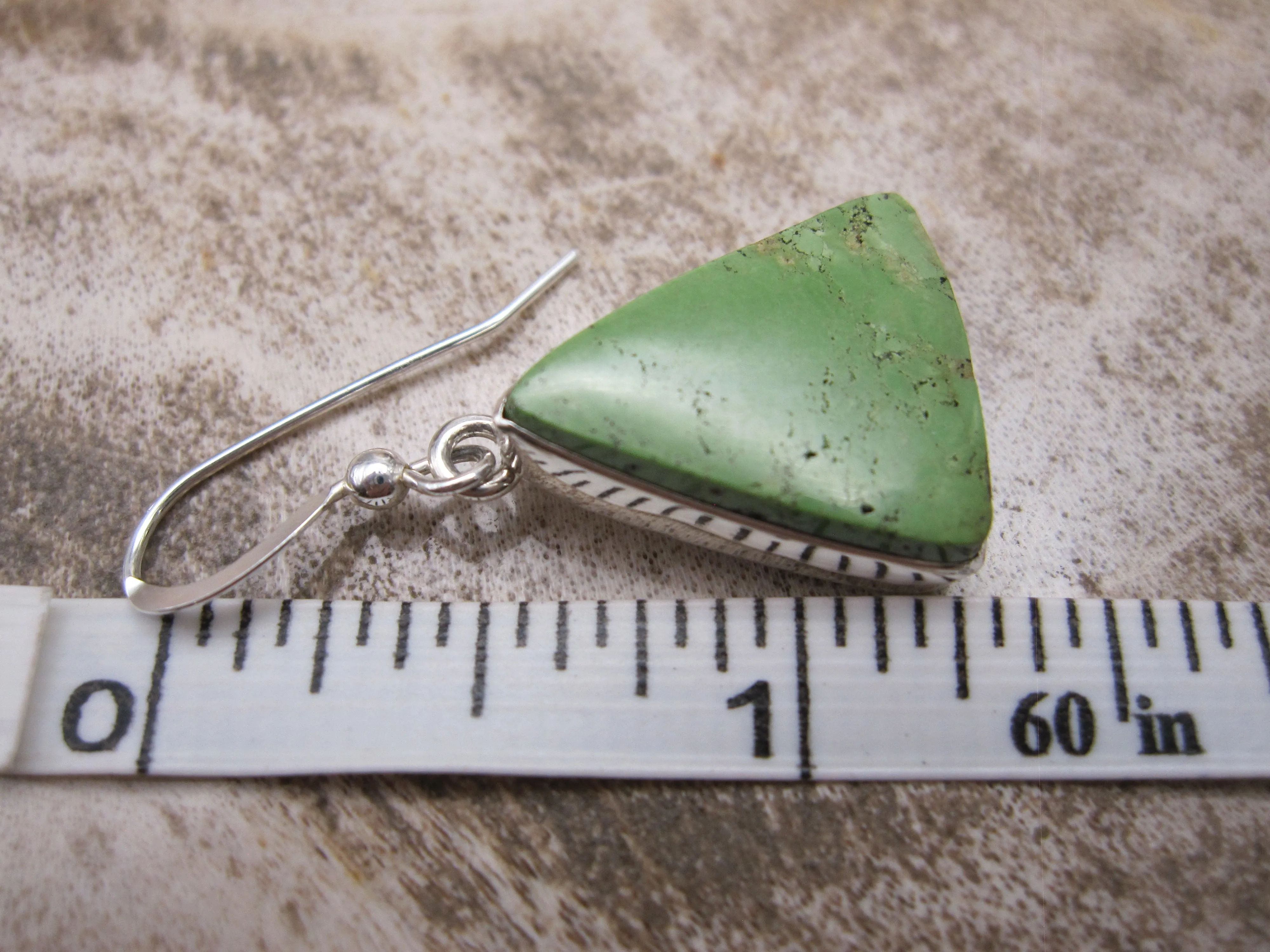 Native American Made Gaspeite and Sterling Silver Dangle Earrings