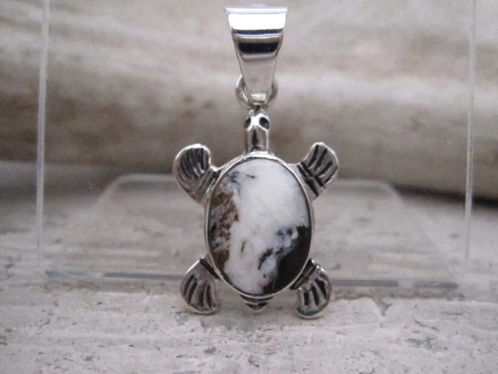 Native American Made White Buffalo and Sterling Silver Dainty Turtle Pendant and Earring Set