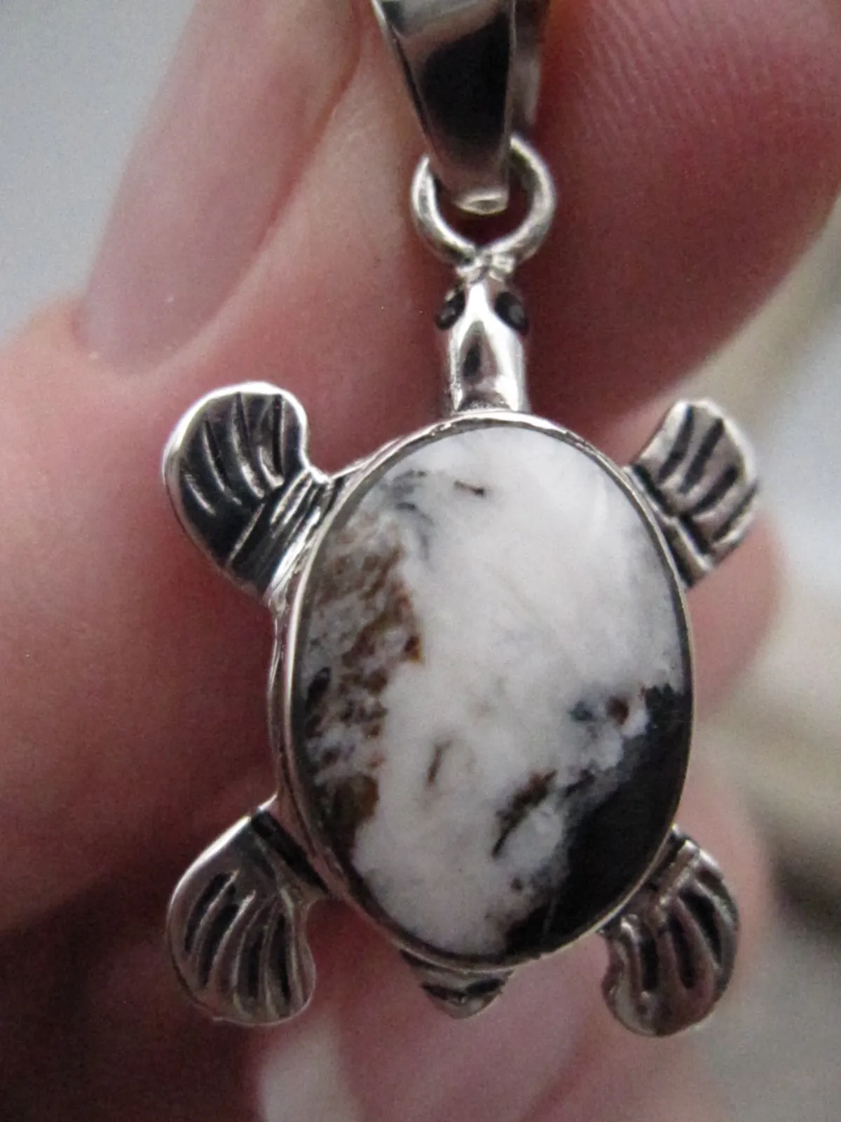 Native American Made White Buffalo and Sterling Silver Dainty Turtle Pendant and Earring Set