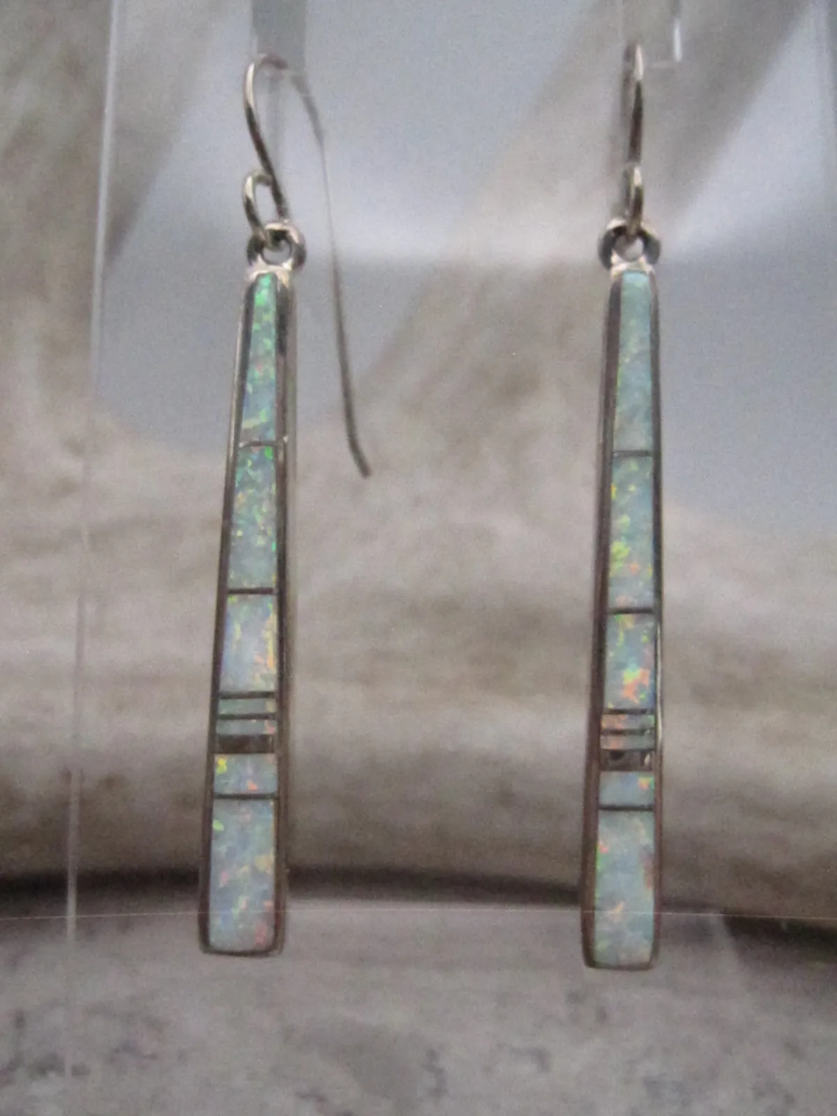 Native American Made White Opal Inlay and Sterling Silver Set Earrings and Pendant