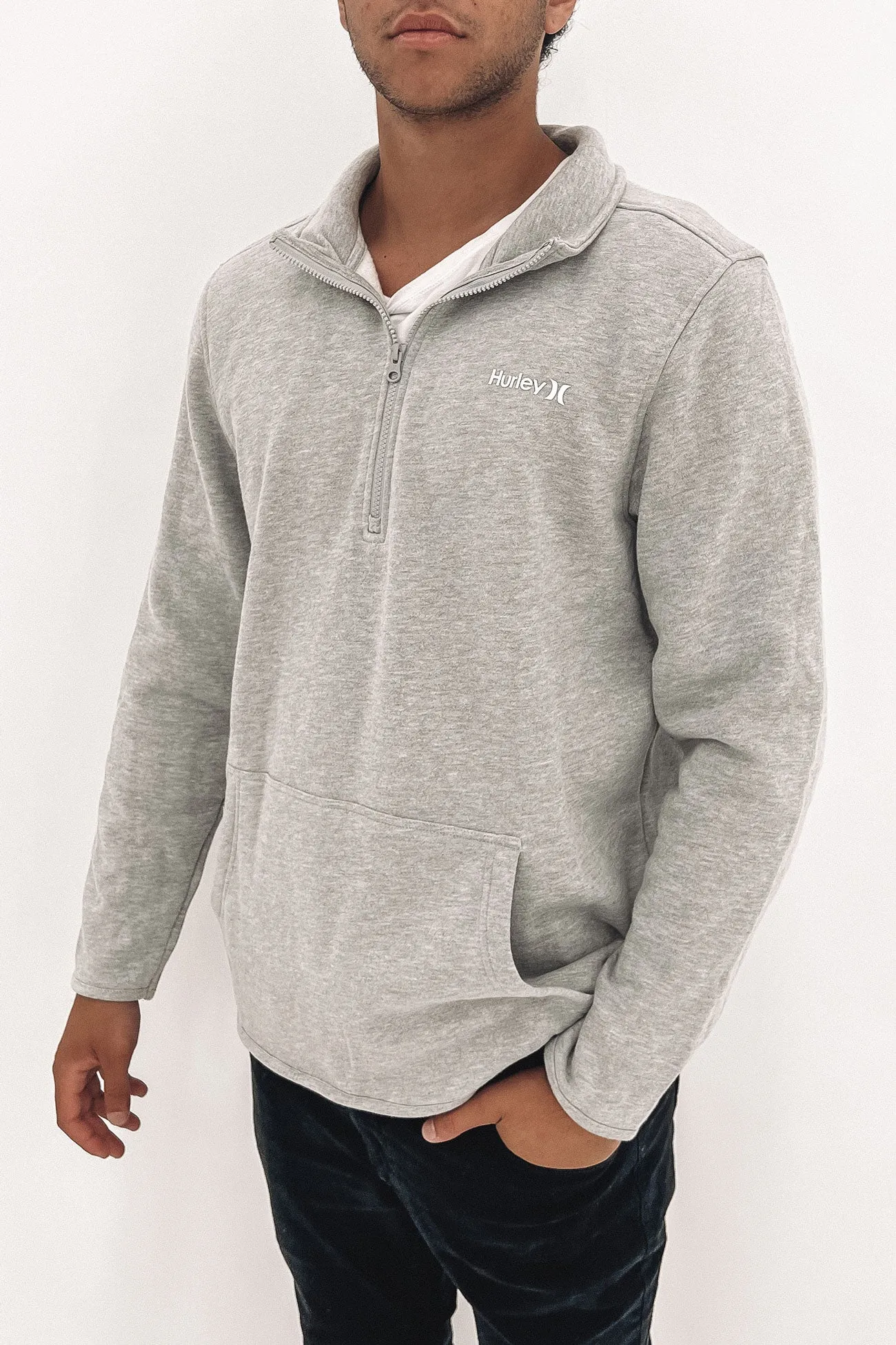 One And Only Track Quarter Zip Fleece Dark Grey Heather