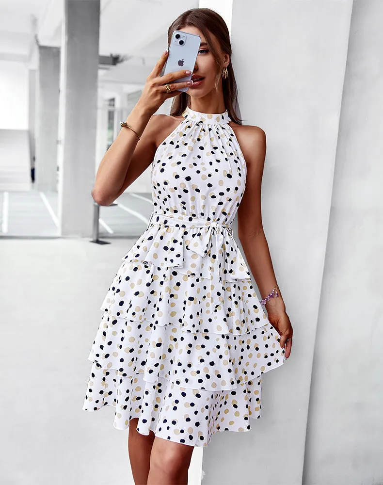 Payce Polka Dot Halter Maxi Dress - White