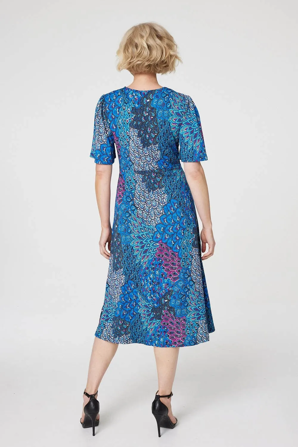 Peacock Print Jersey Midi Dress