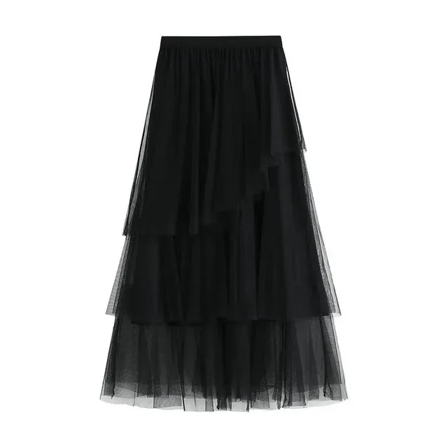 Pre Order:  Layered Ruffles Mesh Midi Skirt