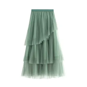 Pre Order:  Layered Ruffles Mesh Midi Skirt