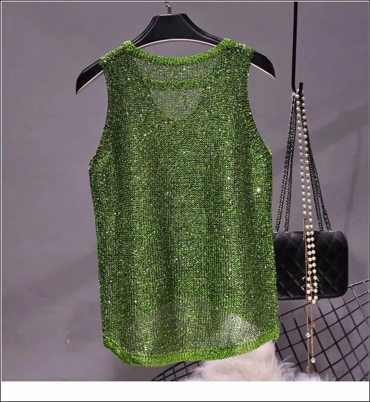 Pre Order:  Sequined Hollow-Out Tank Top