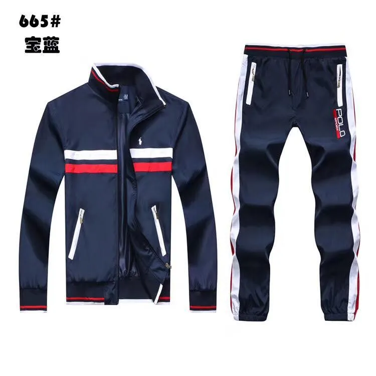 PRL Fashionable POLO Tailored Track Suit with Stripe- NavyBlue