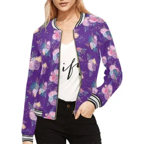 Purple Floral Bomber Jacket for Women