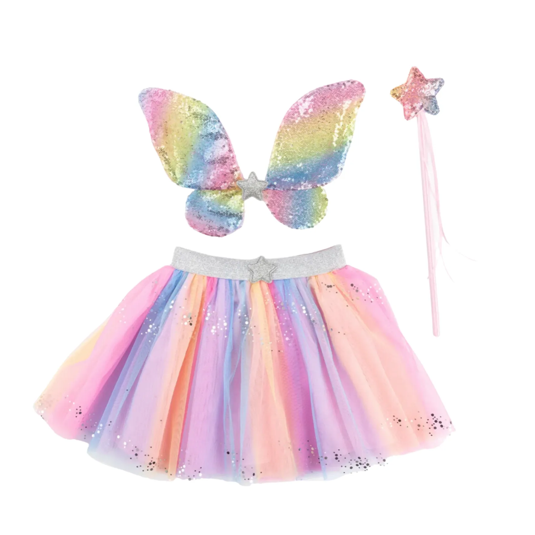 Rainbow Sequins Skirt, Wings & Wand