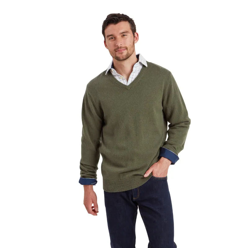 Schoffel Lewis Lambswool V Neck Mens Jumper - Woodland