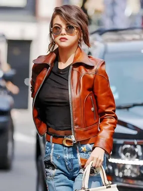 Selena Gomez Stylish Brown Leather Jacket