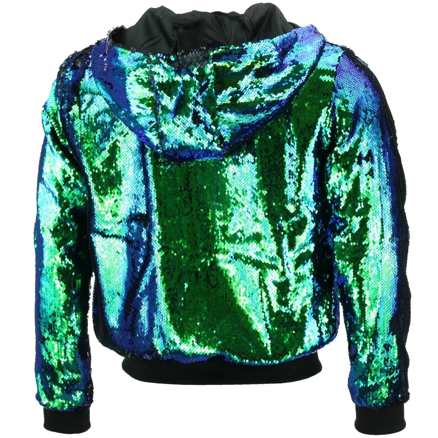 Sequin Hooded Bomber Jacket - Green