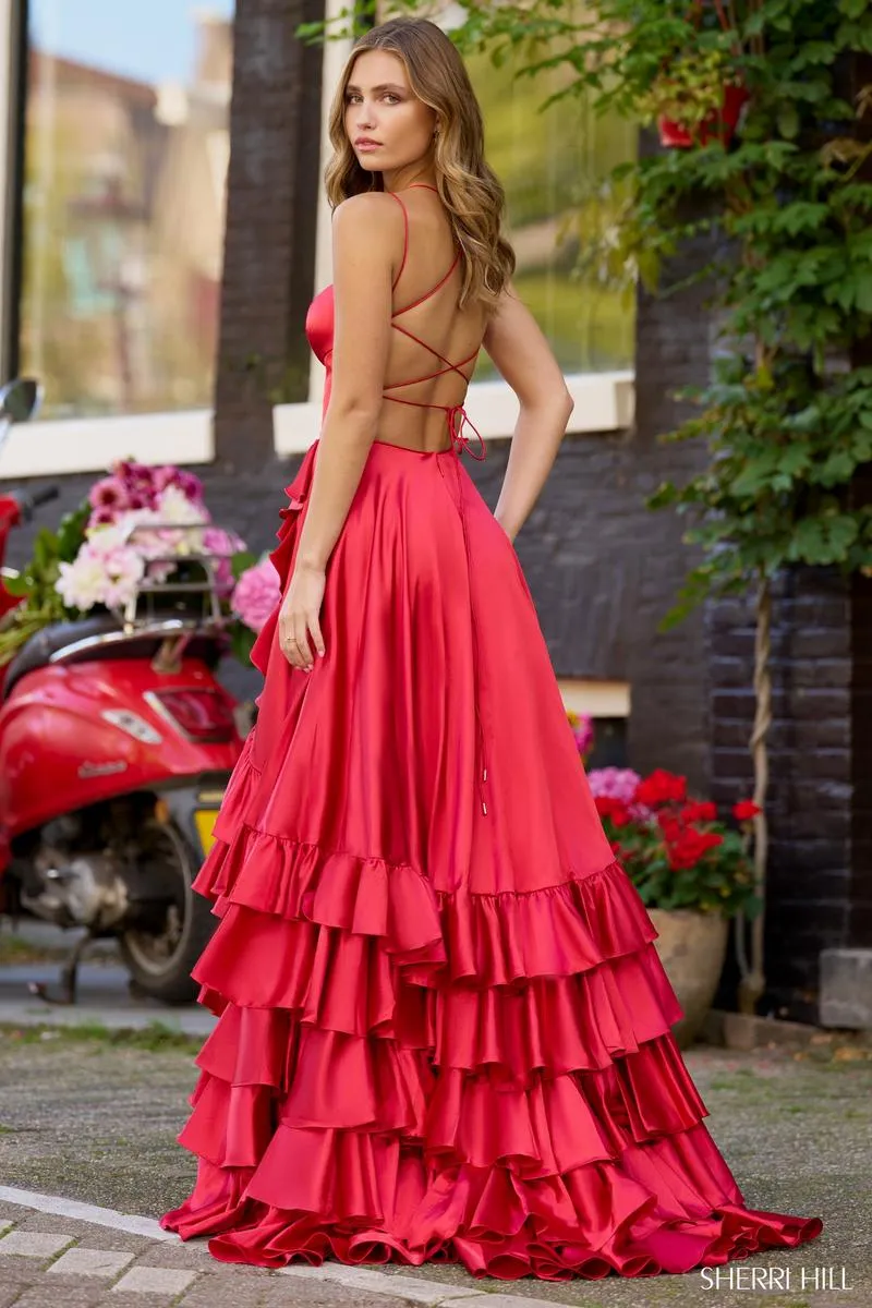 Sherri Hill Satin Ruffle Prom Dress 56373