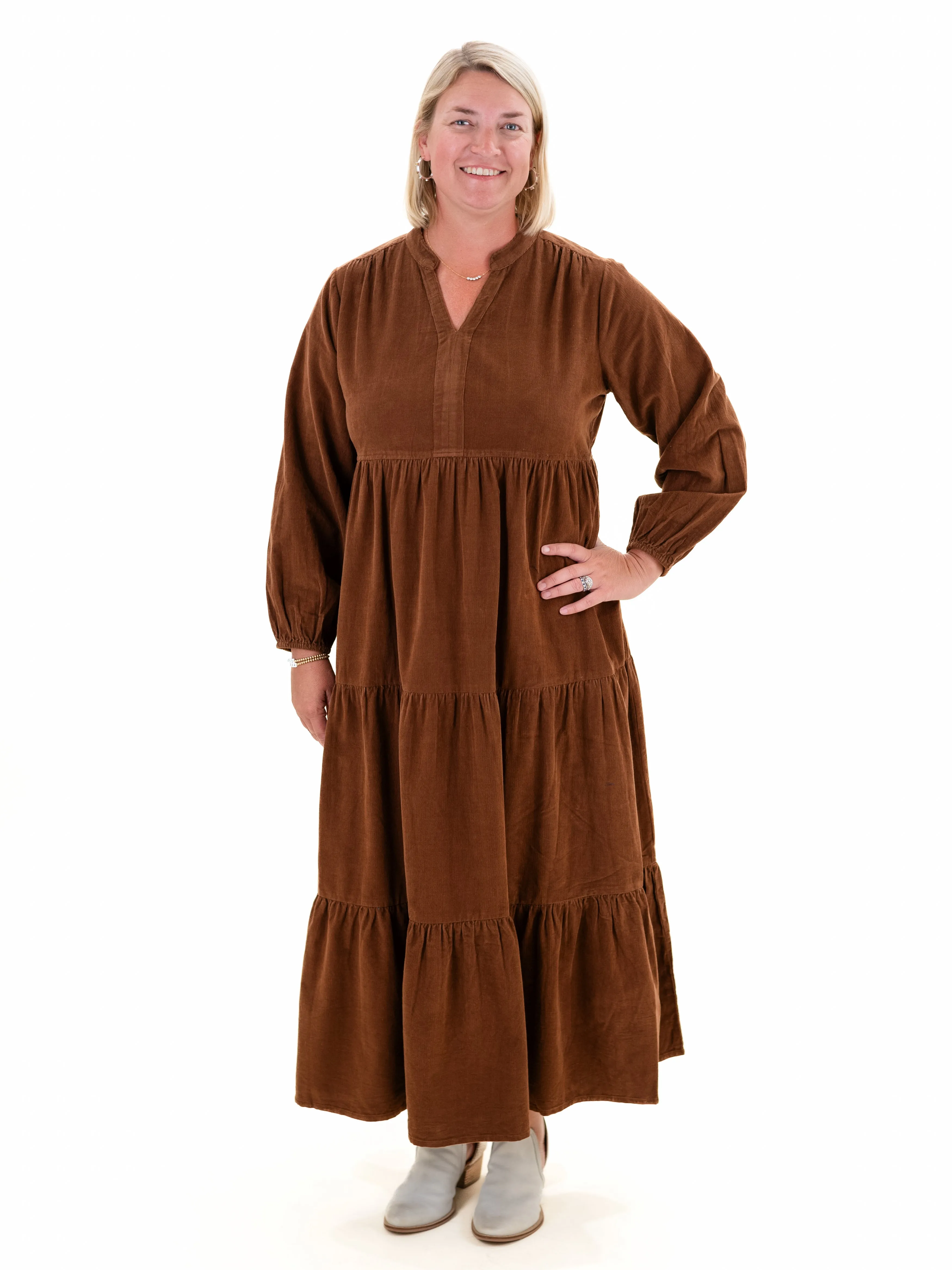 Solid Cord Layered Maxi Dress Tan by Orientique