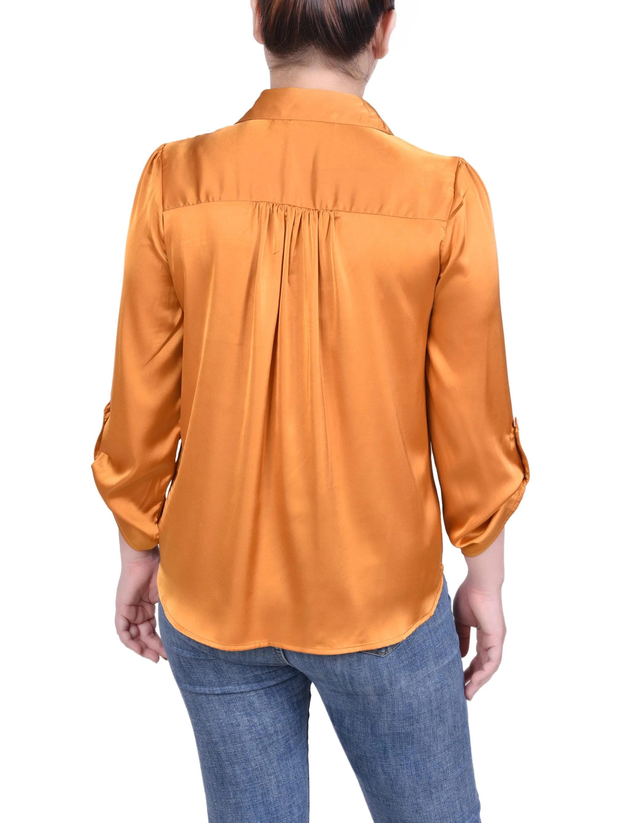 Tabbed Long Sleeve Satin Blouse