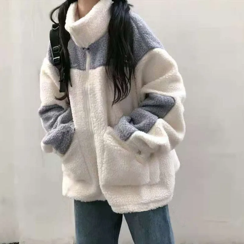 Teddy Bear Fur Oversize Hoodies Women Bomber Jacket Faux Lamb Fur Coat