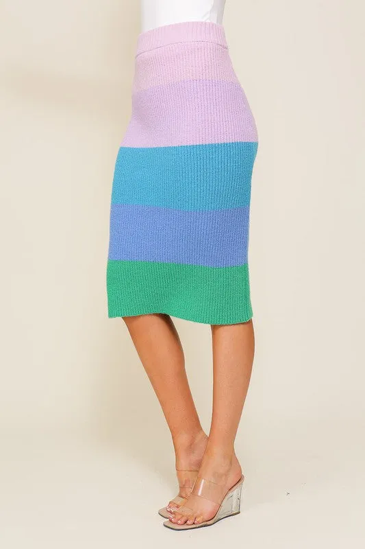 TEEK - Bold Rainbow High-Waisted Sweater Multicolor Skirt