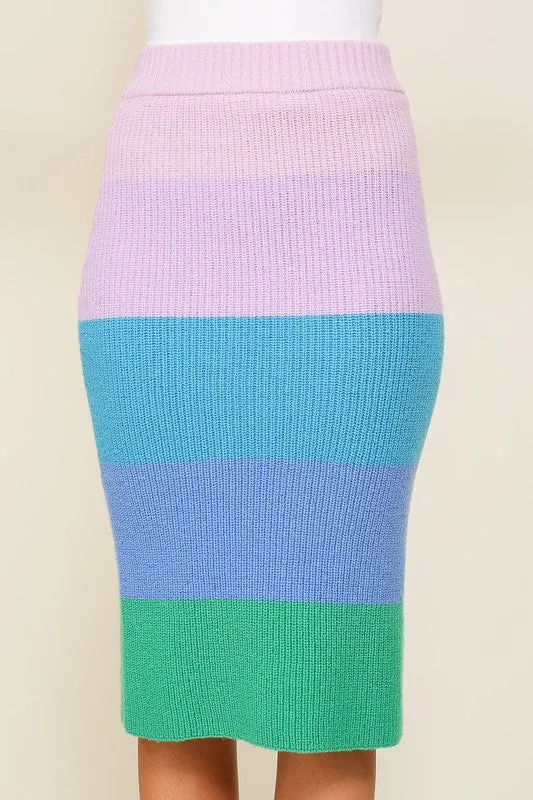 TEEK - Bold Rainbow High-Waisted Sweater Multicolor Skirt