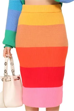 TEEK - Bold Rainbow High-Waisted Sweater Multicolor Skirt