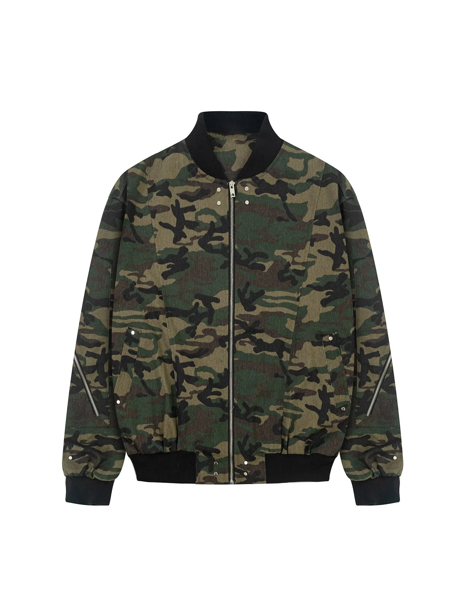 Thesupermade Cargo Camouflage Multi Zipper Bomber Jacket