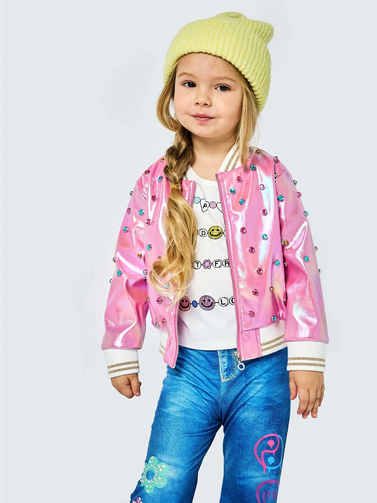 Toddler l Little l Big Girl’s Iridescent Rhinestone Bomber Jacket