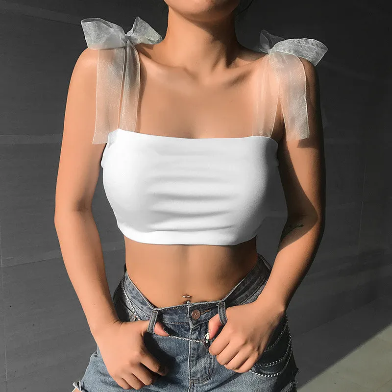 TRANSPARENT RIBBON STRAP TANK TOP