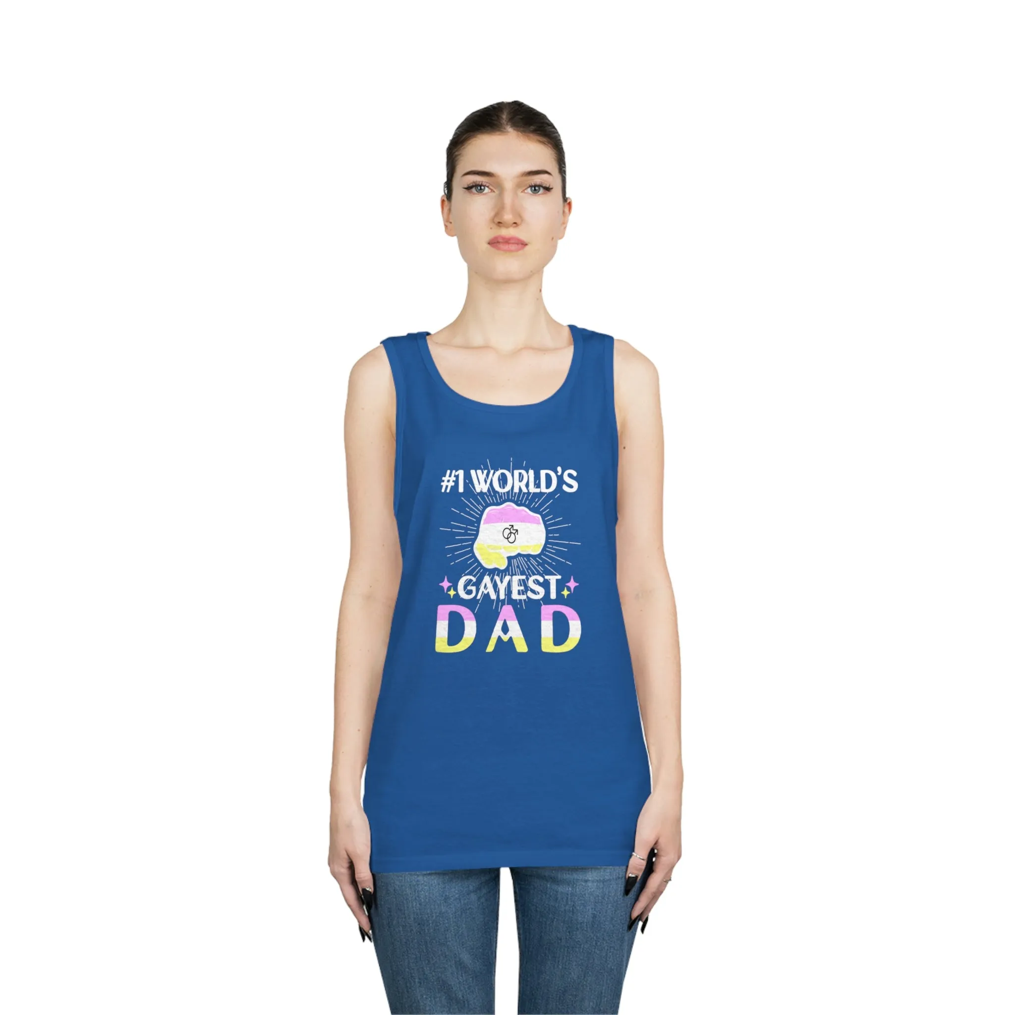 Twink Pride Flag Heavy Cotton Tank Top Unisex Size - #1 World's Gayest Dad