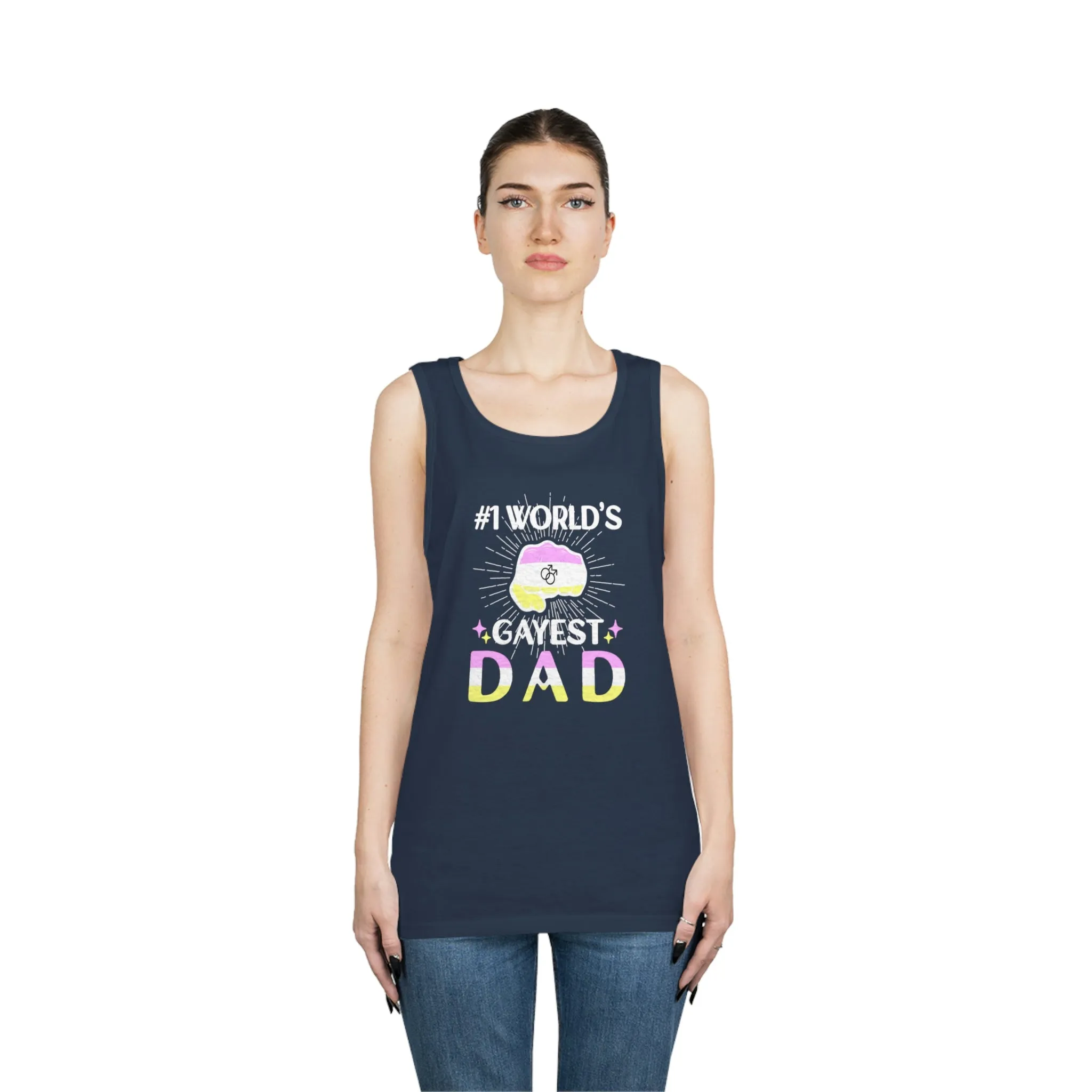 Twink Pride Flag Heavy Cotton Tank Top Unisex Size - #1 World's Gayest Dad