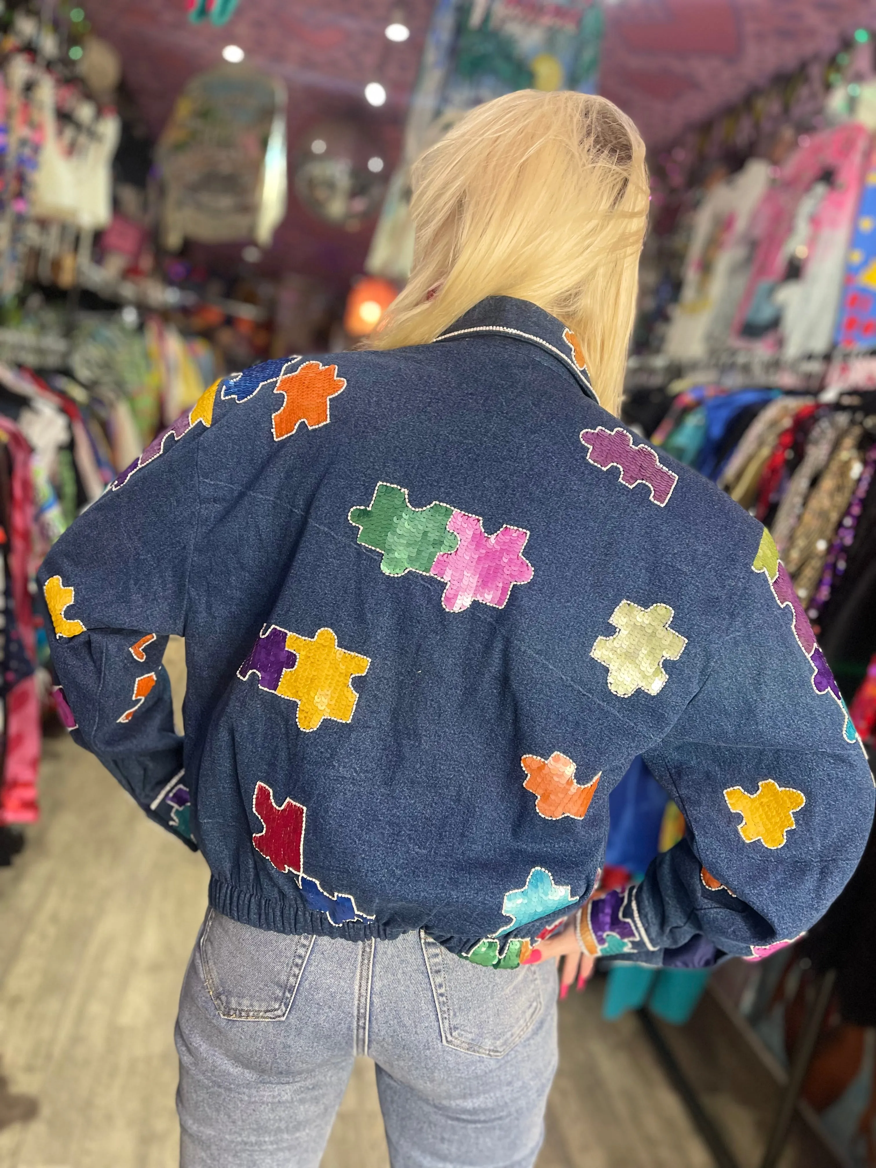 Vintage 90s Sequin Puzzle Pieces Jacket