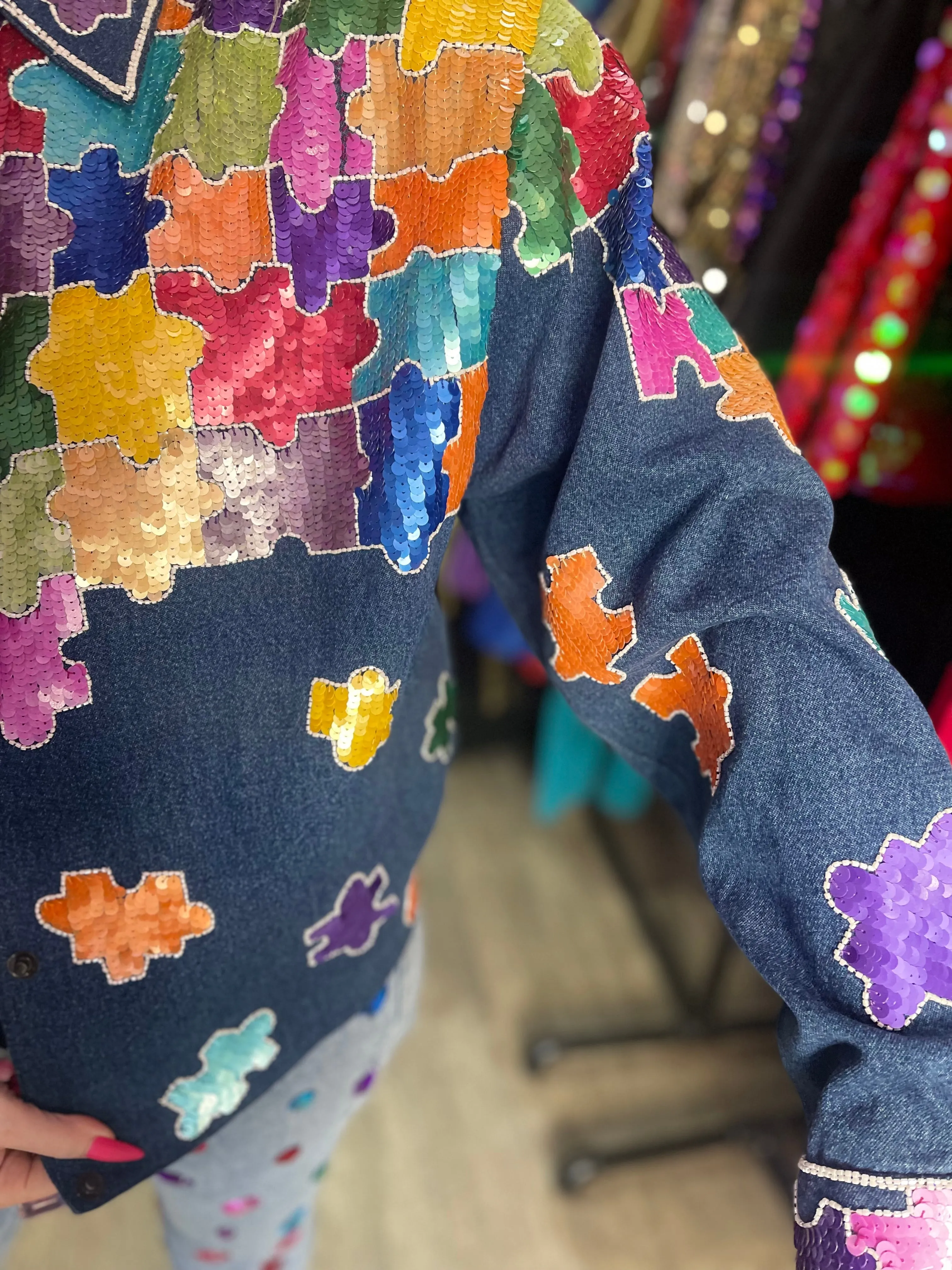 Vintage 90s Sequin Puzzle Pieces Jacket